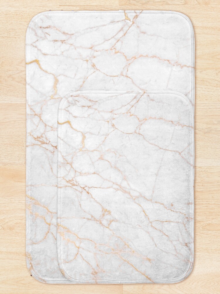 Alternate view of White Marble with Gold Glitter Veins Bath Mat