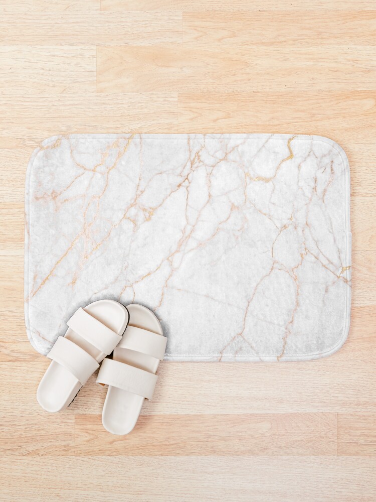 Alternate view of White Marble with Gold Glitter Veins Bath Mat