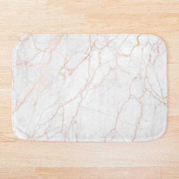 White Marble with Gold Glitter Veins Bath Mat