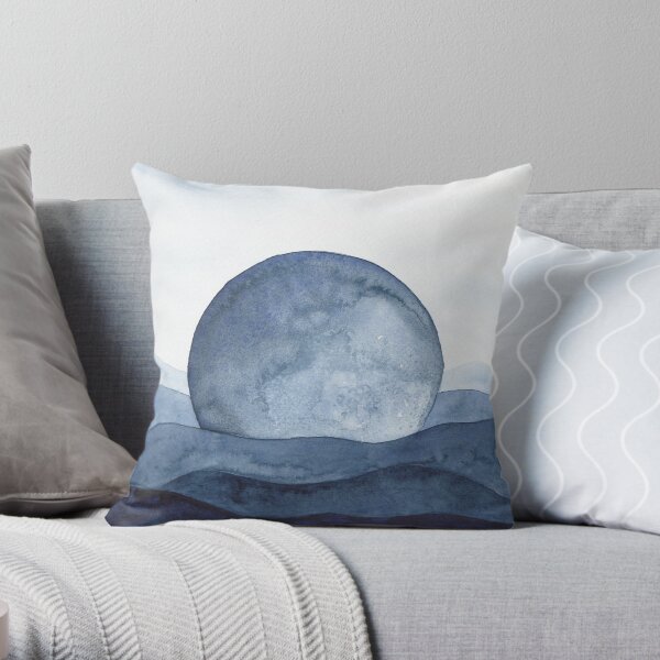 Moon Landscape | Watercolor Painting Throw Pillow