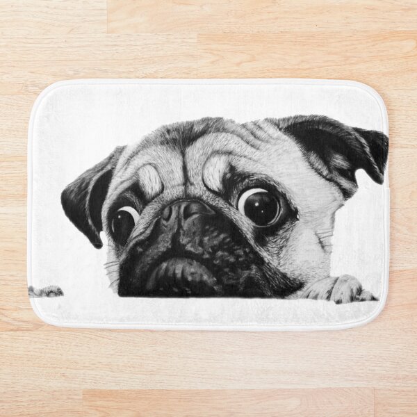 Cute Curious Pug Bath Mat