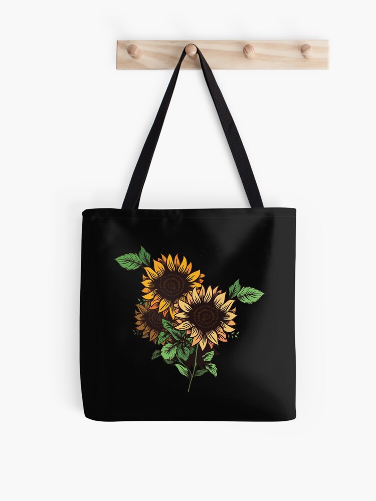 Sunflower & Butterfly Pattern Square Bag, Casual Black Crossbody