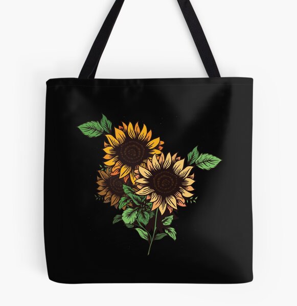 Sunflower & Butterfly Pattern Square Bag, Casual Black Crossbody