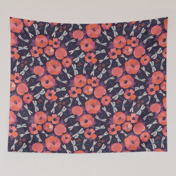 Item preview, Dragonfly Dance Floral Pattern designed and sold by rocketandindigo.