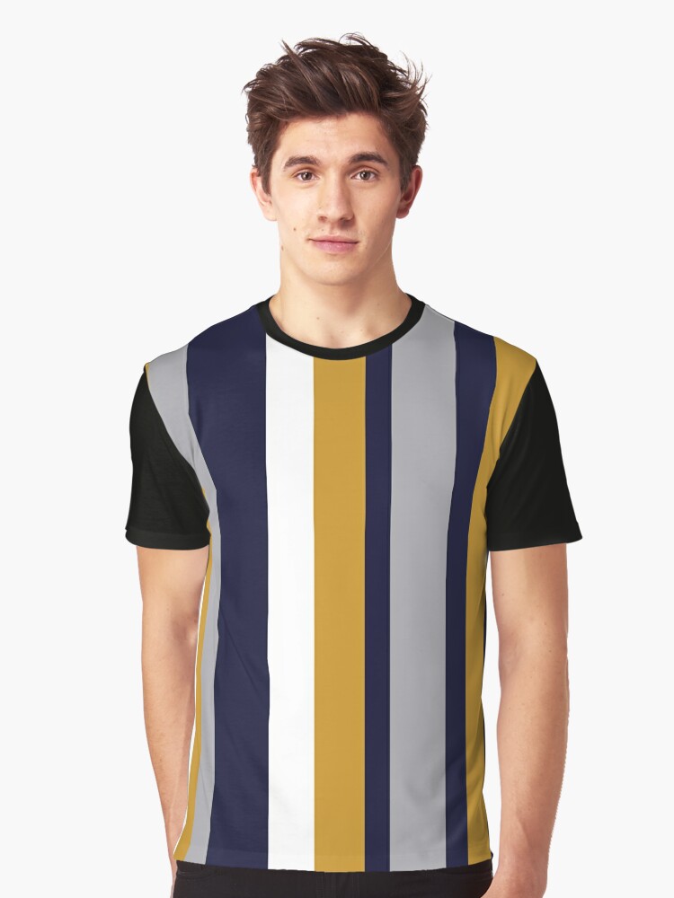 navy blue and yellow shirt