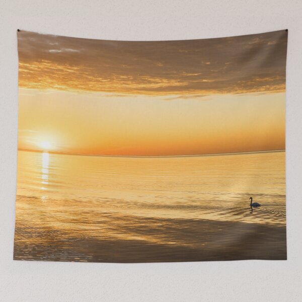 Item preview, Single Swan Sunrise - Silky Gold on Lake Ontario  designed and sold by Georgia Mizuleva.
