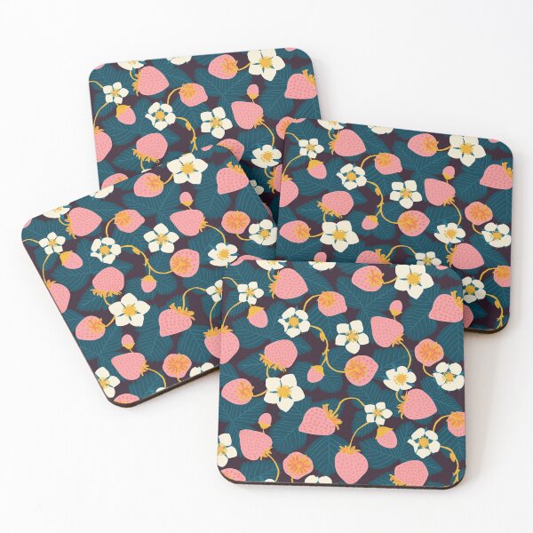 Item preview, Strawberry Patch Growing Fruit Pattern on Dark designed and sold by rocketandindigo.