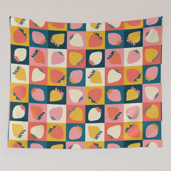 Item preview, Strawberry Chequers Fruit Squares Pattern designed and sold by rocketandindigo.