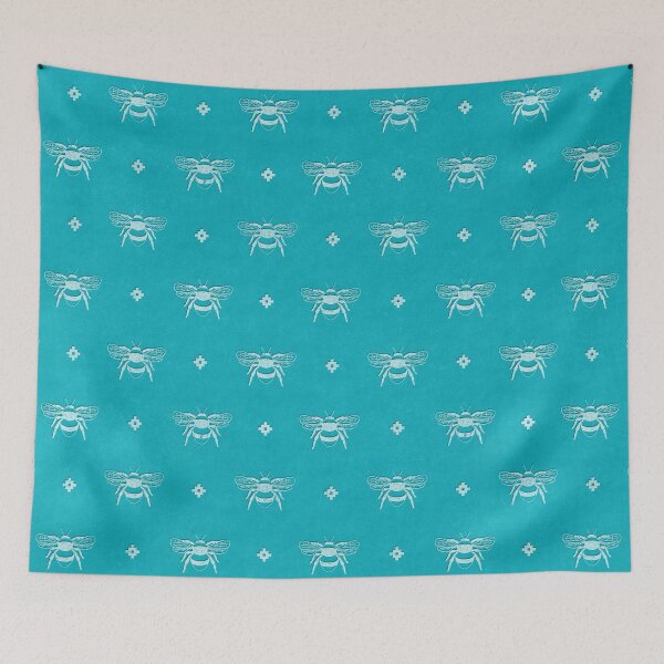 Item preview, Bee Stamped Motif on Pool Blue designed and sold by The Wellington Boot.