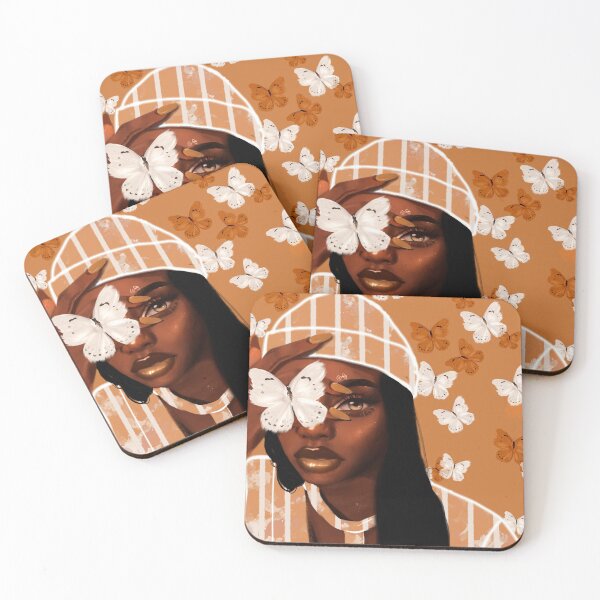 Faded, orange and white butterfly, portrait Coasters (Set of 4)