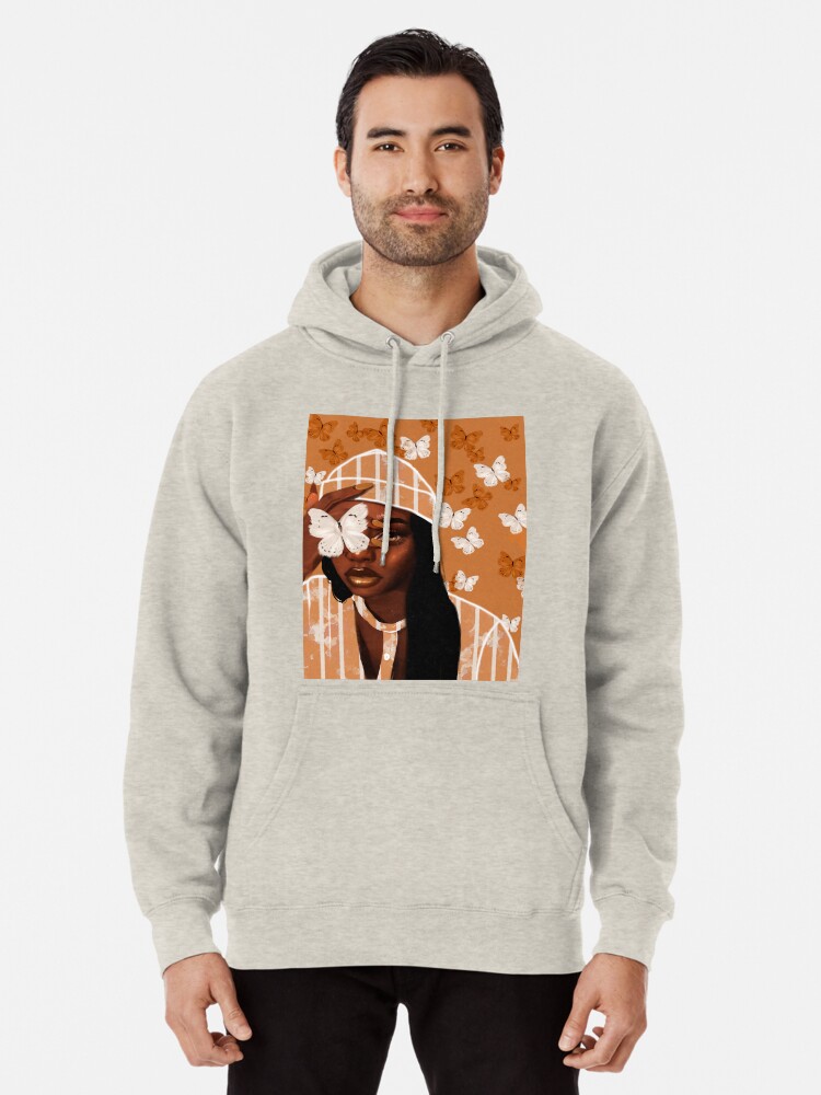 Alternate view of Faded, orange and white butterfly, portrait Pullover Hoodie