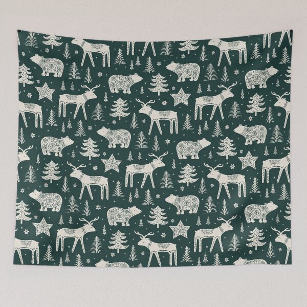 Item preview, Snow Forest Animals Festive Winter Pattern designed and sold by rocketandindigo.