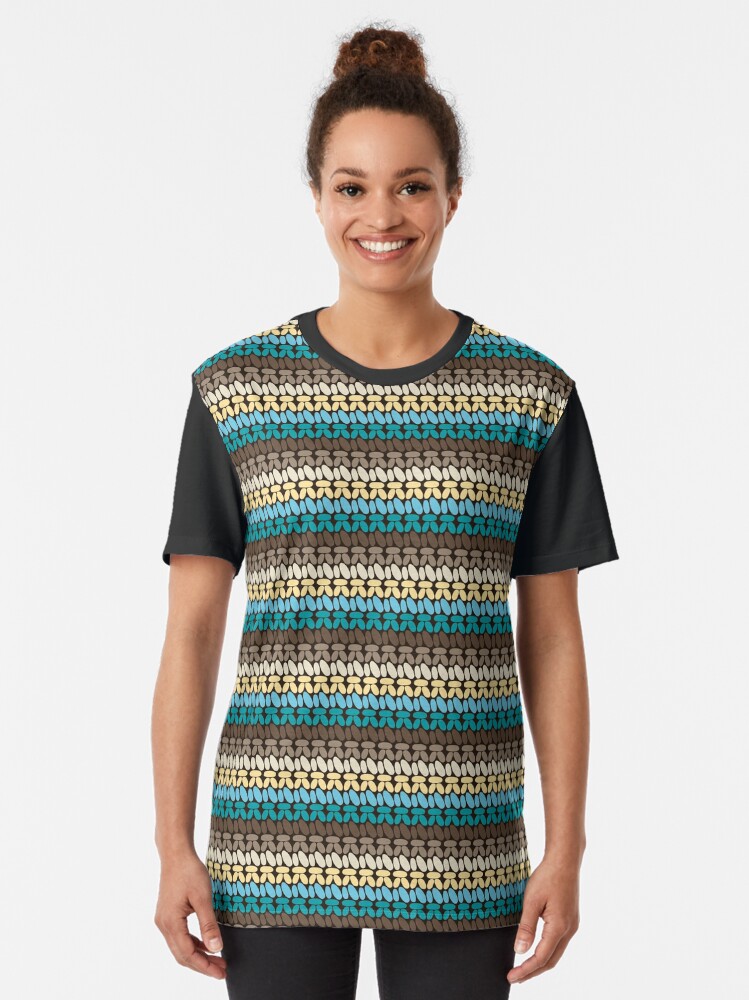Alternate view of Pseudo crochet pattern with beach and ocean colors Graphic T-Shirt
