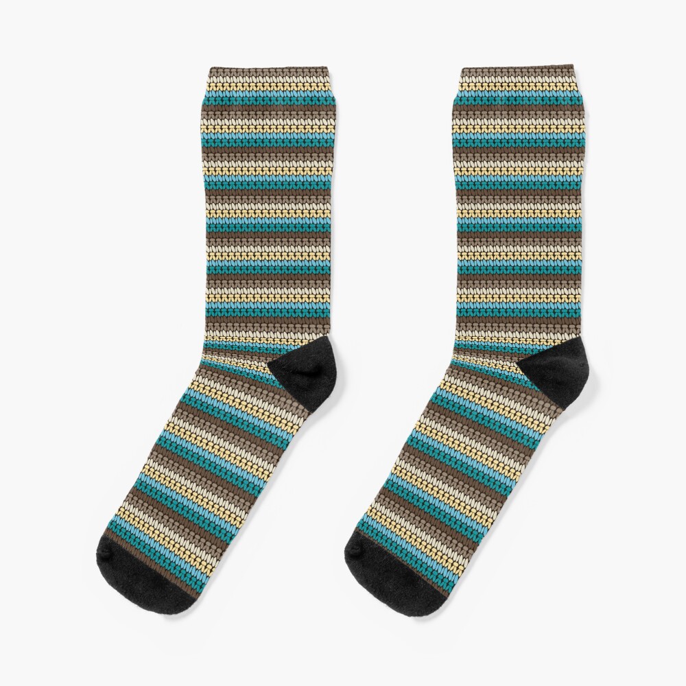 Pseudo crochet pattern with beach and ocean colors Socks