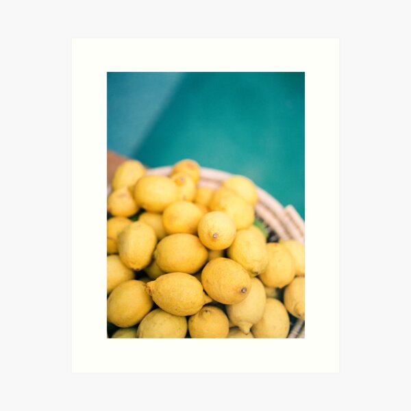 Yellow lemons next to a turquoise pool. | Colorful food photography, tropical feel. Art Print