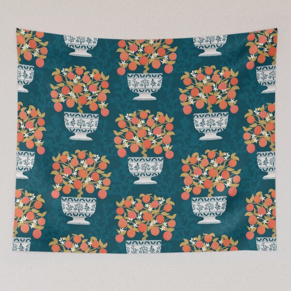 Item preview, Orange Bonsai Tree Citrus Fruit Pattern designed and sold by rocketandindigo.