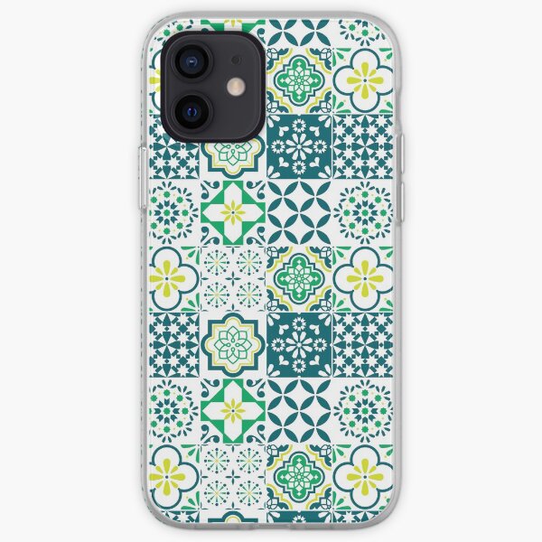 Colorful Azulejos Style Tiles Mosaic Green iPhone Soft Case