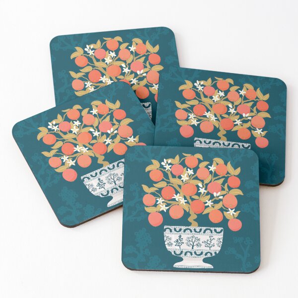 Item preview, Orange Bonsai Tree Citrus Fruit Pattern designed and sold by rocketandindigo.