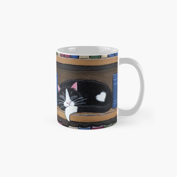 Sleepy Cat on Shelf - Book Love Classic Mug