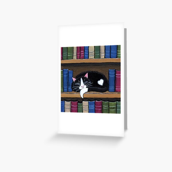 Sleepy Cat on Shelf - Book Love Greeting Card