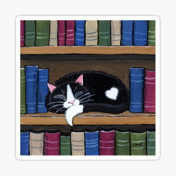 Sleepy Cat on Shelf - Book Love Sticker