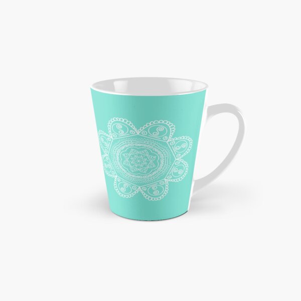 Mint Green and white mandala line drawing Tall Mug