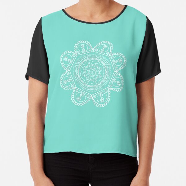 Mint Green and white mandala line drawing Chiffon Top