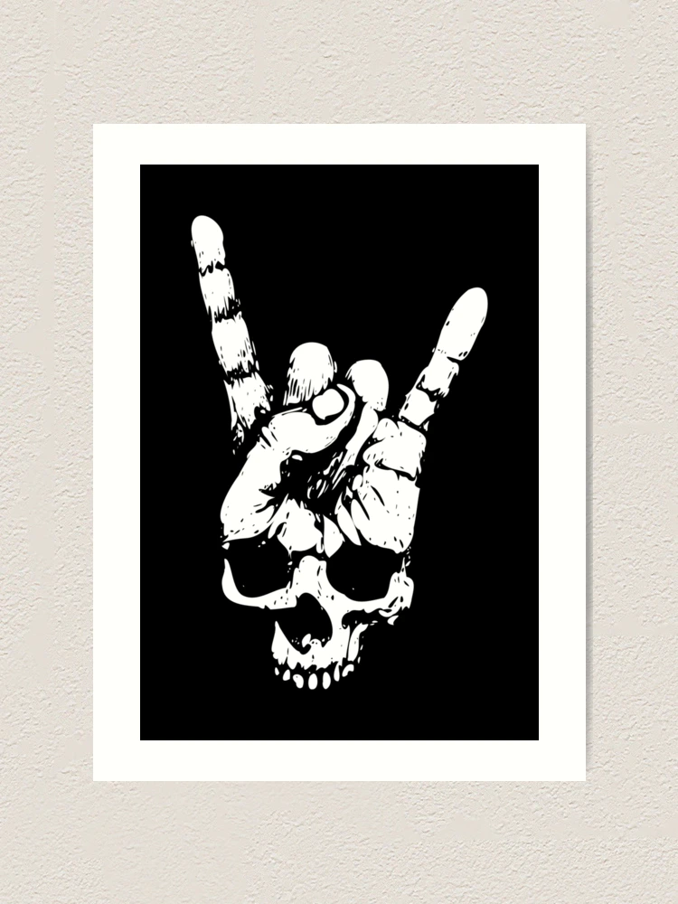 heavy metal skull with devil horns hand Art Print by TShirtsByMs