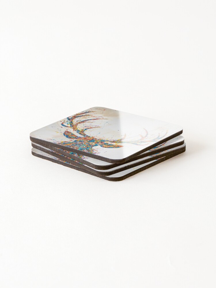 Thumbnail 4 of 5, Coasters (Set of 4), Colorful Deer Splatter designed and sold by RJ-Studios.