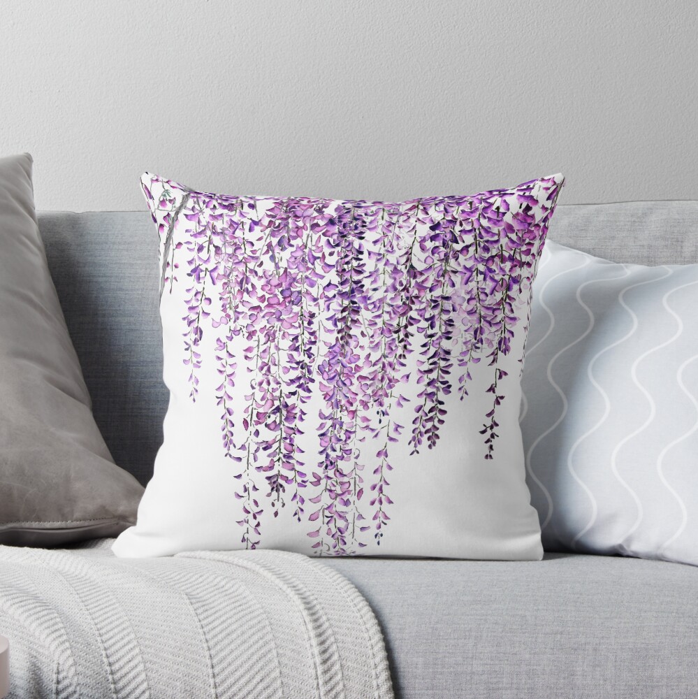 purple wisteria in bloom Throw Pillow
