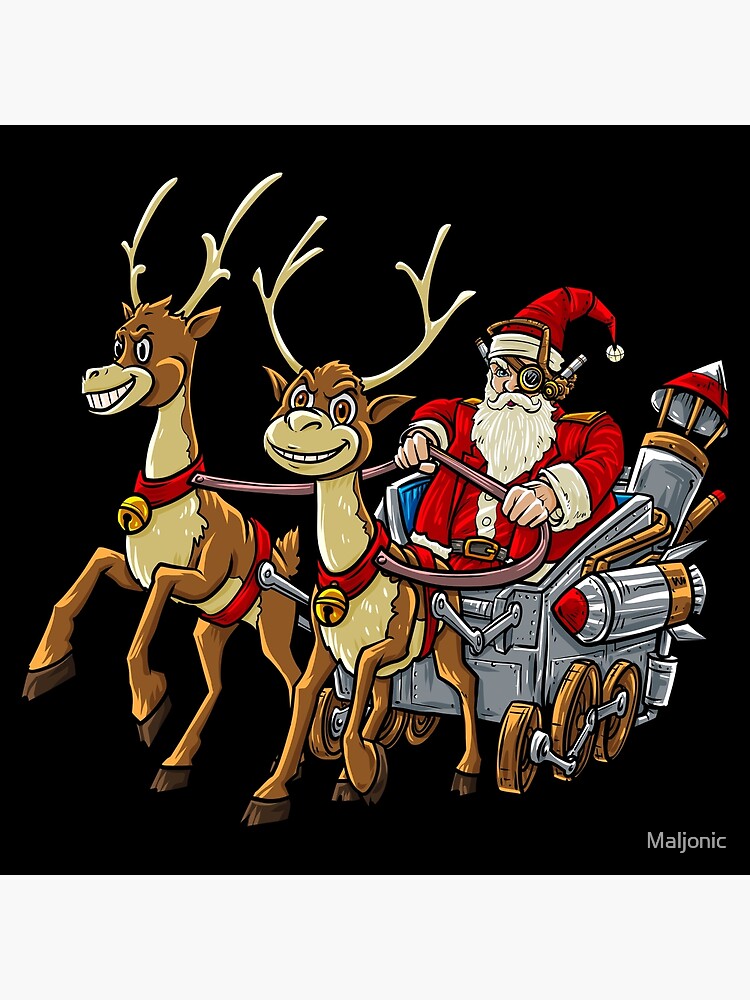 "Steampunk Santa Claus Father Christmas Sleigh and Reindeers" Poster
