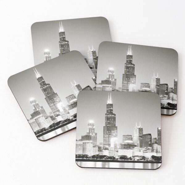 Item preview, Chicago Skyline at Night in Black and White designed and sold by PaulVelgos.