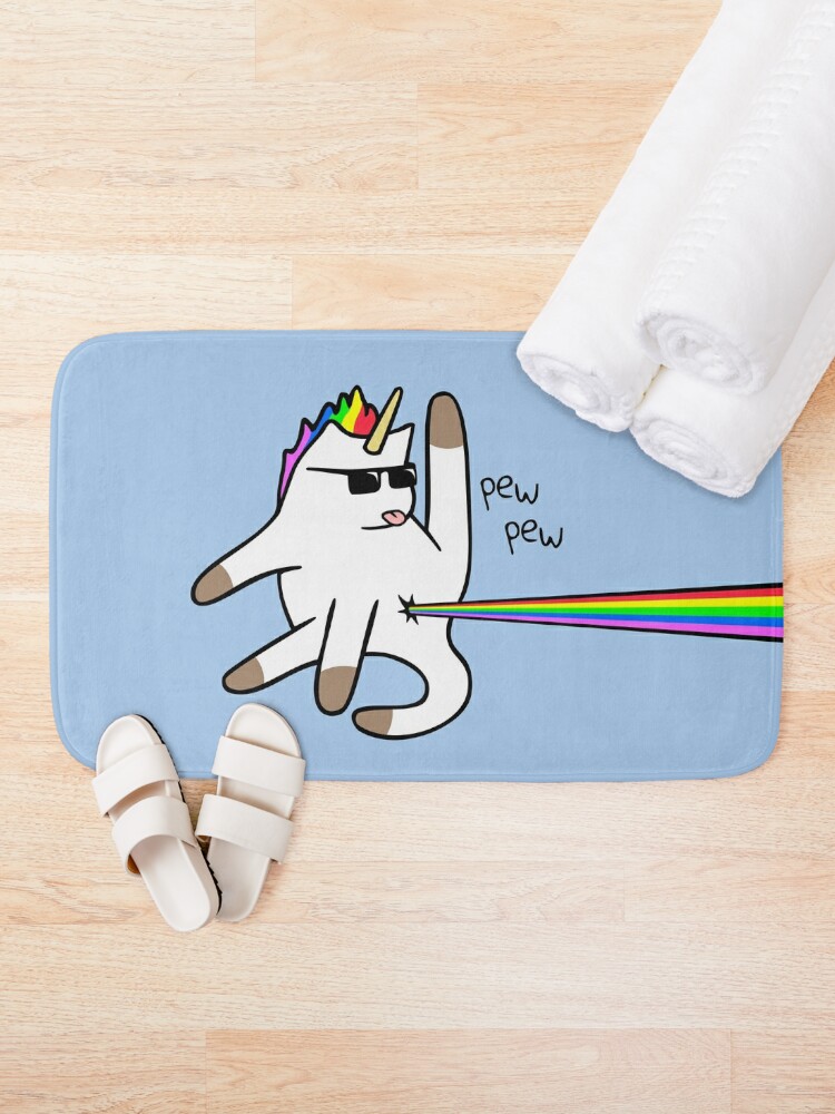 Bath Mat, Unicorn Cat Rainbow Butt Laser designed and sold by jezkemp