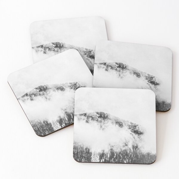 Item preview, Foggy Ascent // Black and White Snowy Mountain Top Looking at the Trails through the Fog designed and sold by catbyrdcolorado.