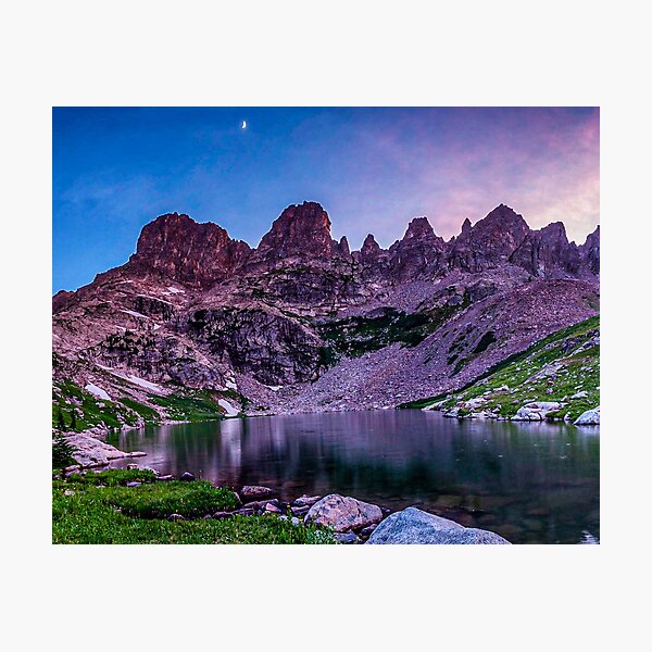 Item preview, Purple Mountain Lake // Rocky Peak Crescent Moon Incredible Colorful Sunset Beauty designed and sold by catbyrdcolorado.