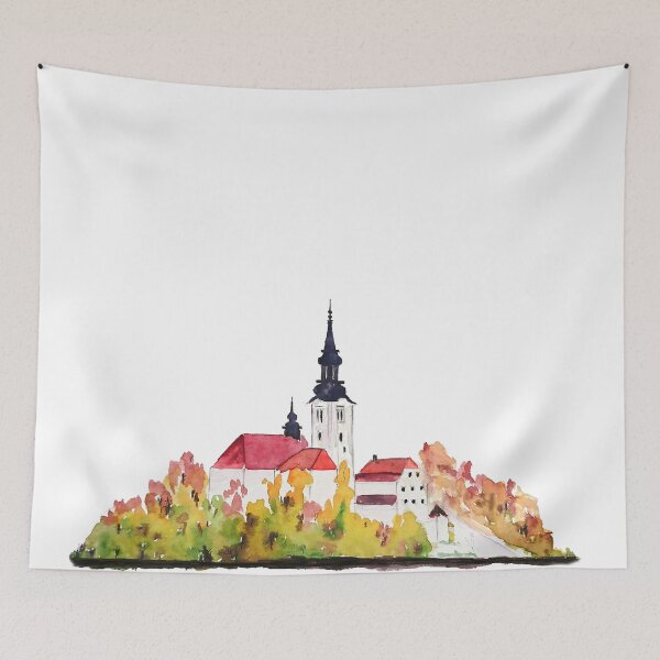 Item preview, hand painted Slovenia  Bled Lake pilgrimage church dedicated to the Assumption of Mary designed and sold by ColorandColor.