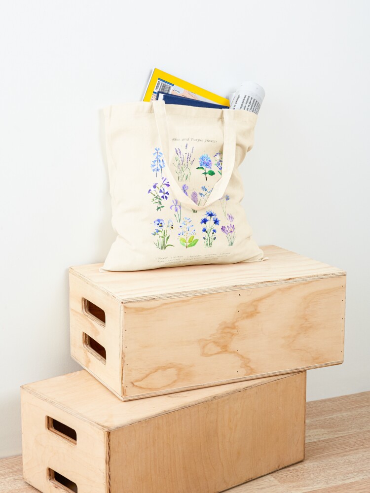 Alternate view of blue and purple flower collection watercolor Tote Bag