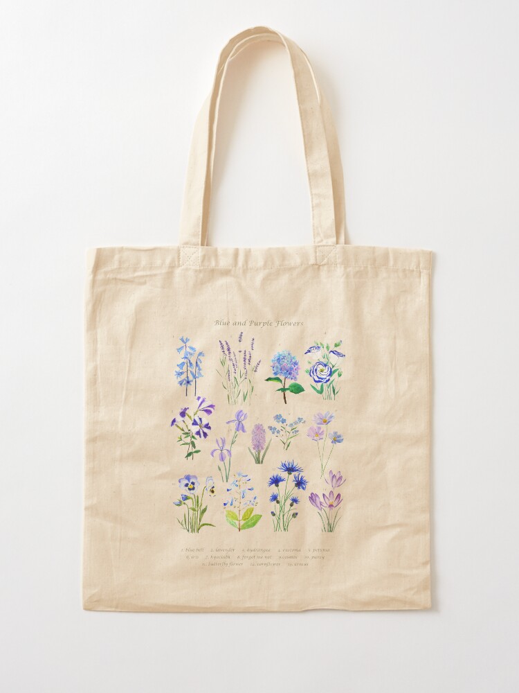 Alternate view of blue and purple flower collection watercolor Tote Bag