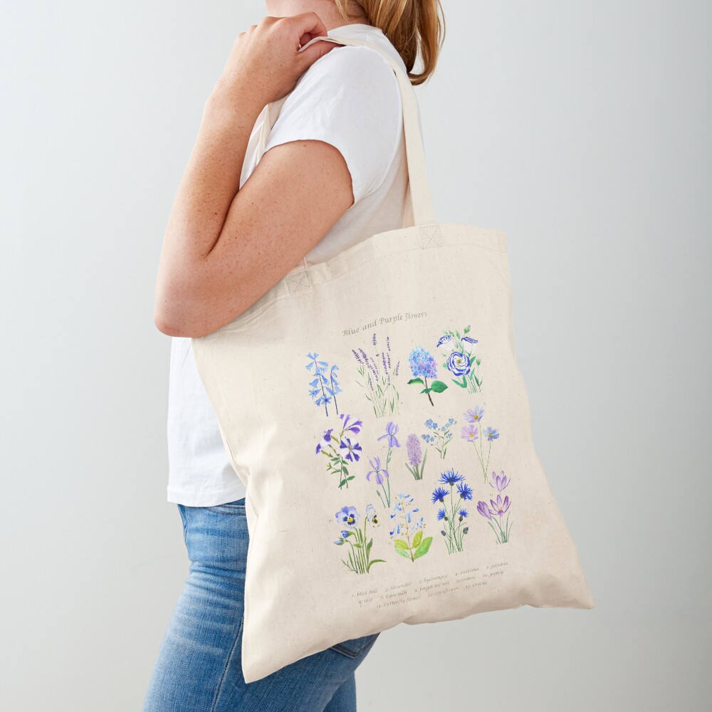 blue and purple flower collection watercolor Tote Bag