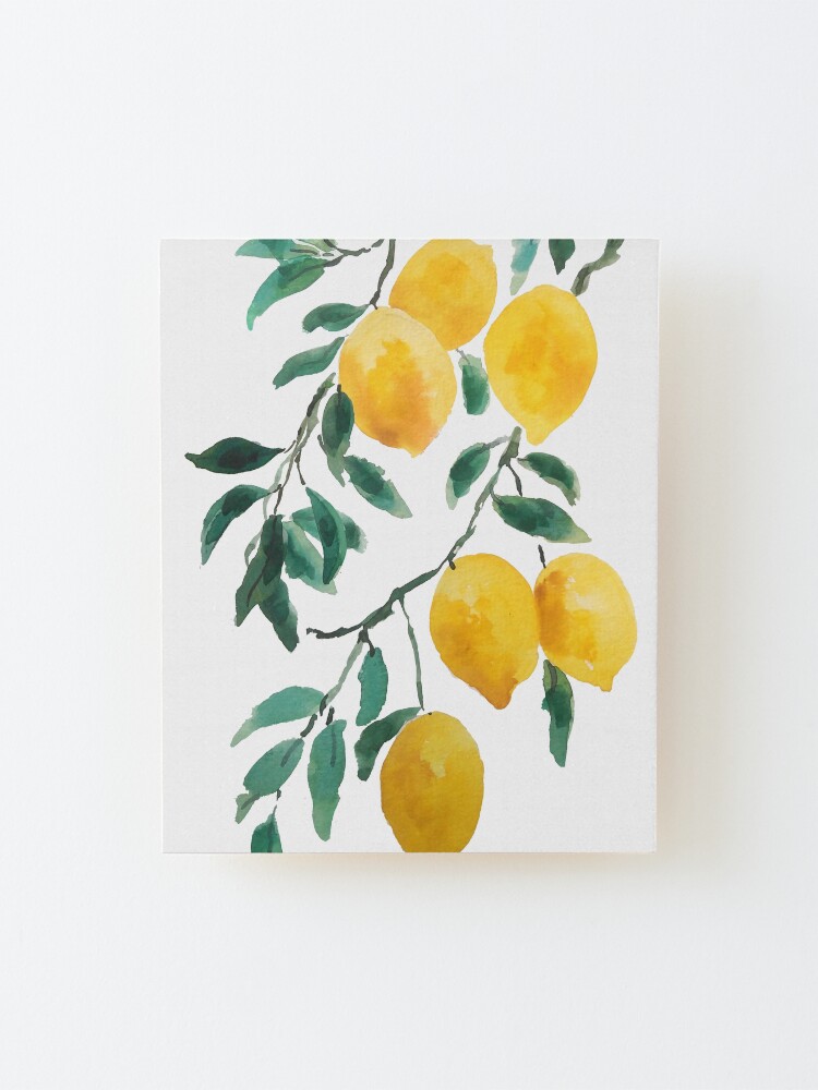 Alternate view of yellow lemon watercolor Mounted Print