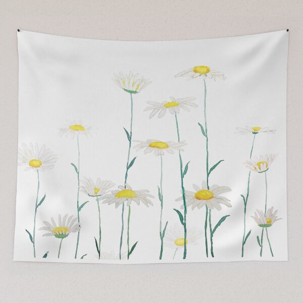 Item preview, hand painted white daisy branch watercolor horizontal designed and sold by ColorandColor.