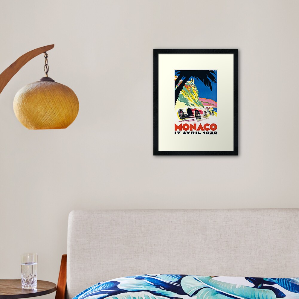 1932 Monaco Grand Prix Automobile Race Poster Framed Art Print