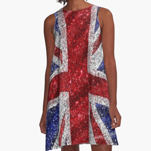 Glitter Union Jack Flag UK Sequin A-Line Dress