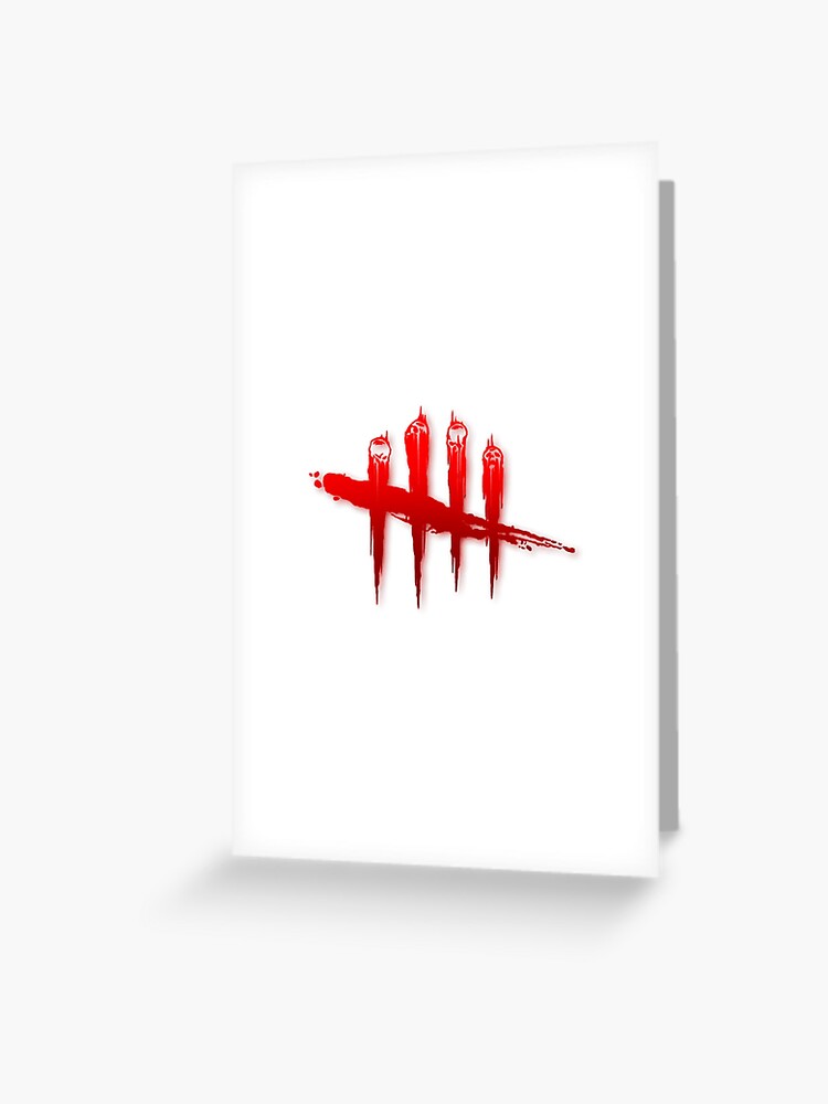 dead by daylight logo blood red greeting card by hannahpleming redbubble redbubble