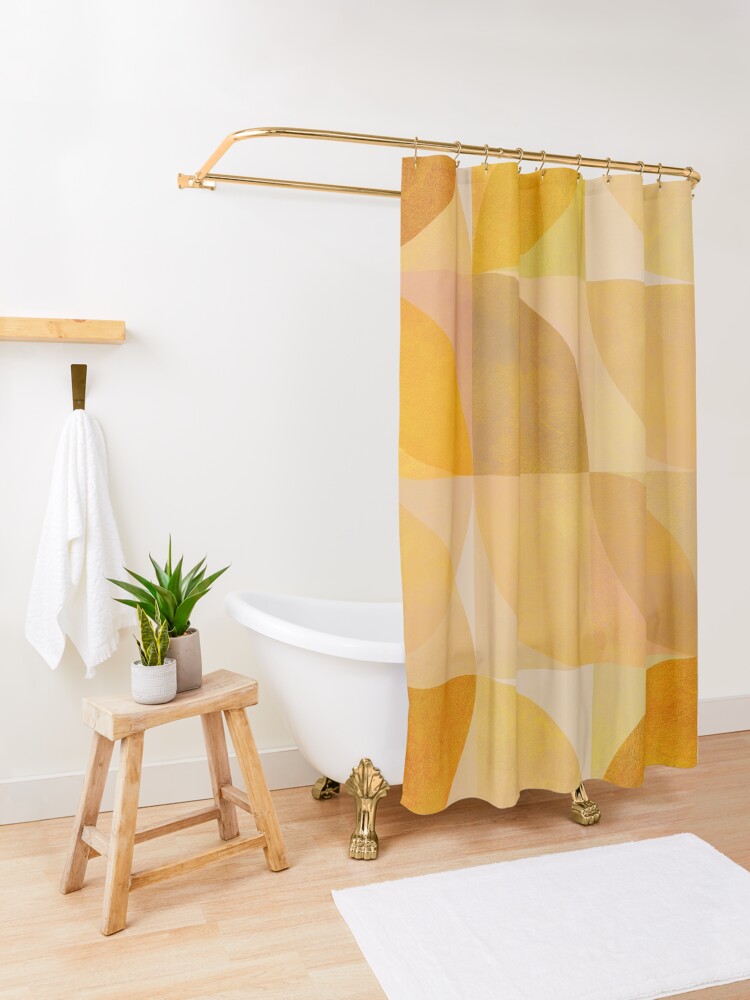 Alternate view of golden mid century geometry Shower Curtain