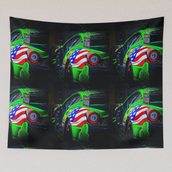Item preview, Ferrari race car, green and American flag  designed and sold by lemans455.