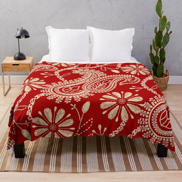 Item preview, Opere Plumarii Chikankari- Paisley Florals in Flax and Red designed and sold by winkeltriple.