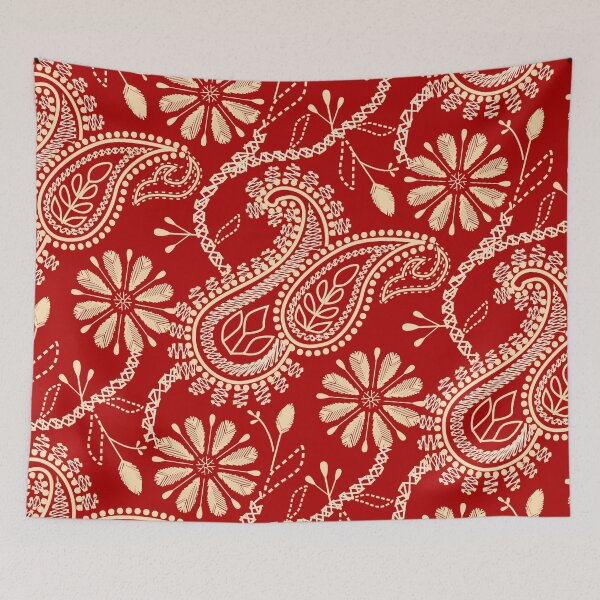 Item preview, Opere Plumarii Chikankari- Paisley Florals in Flax and Red designed and sold by winkeltriple.