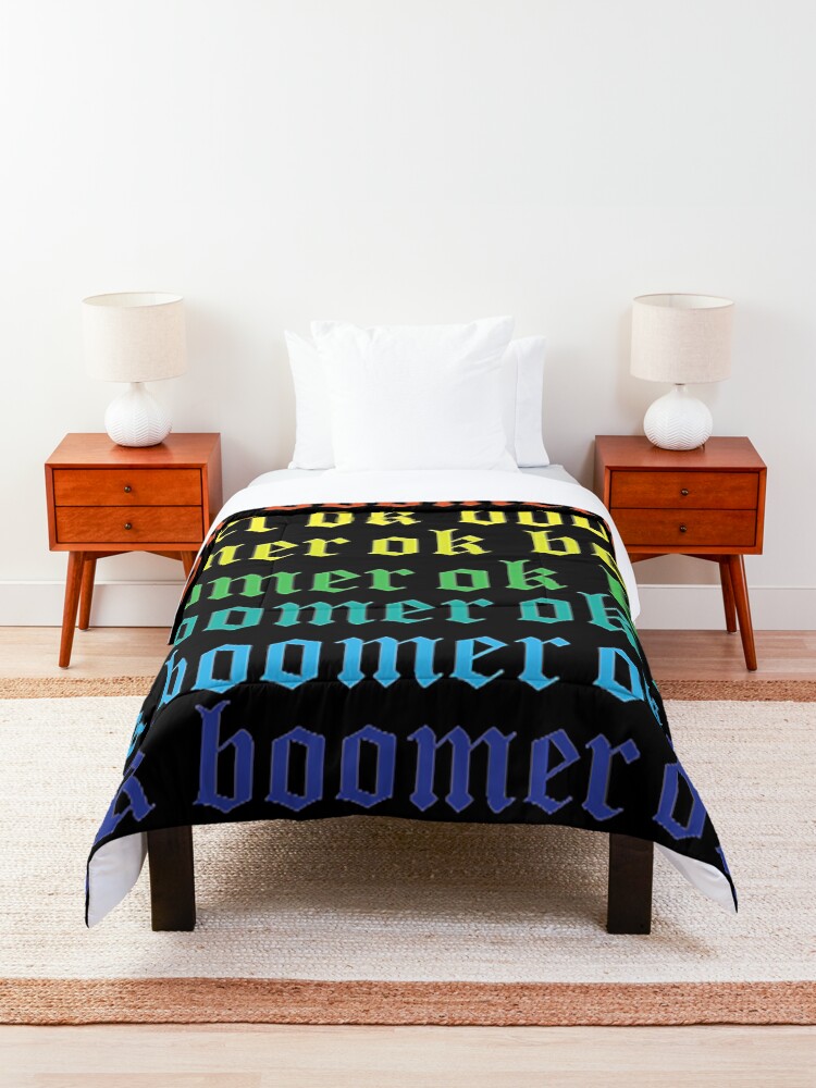 Alternate view of gay ok boomer Comforter