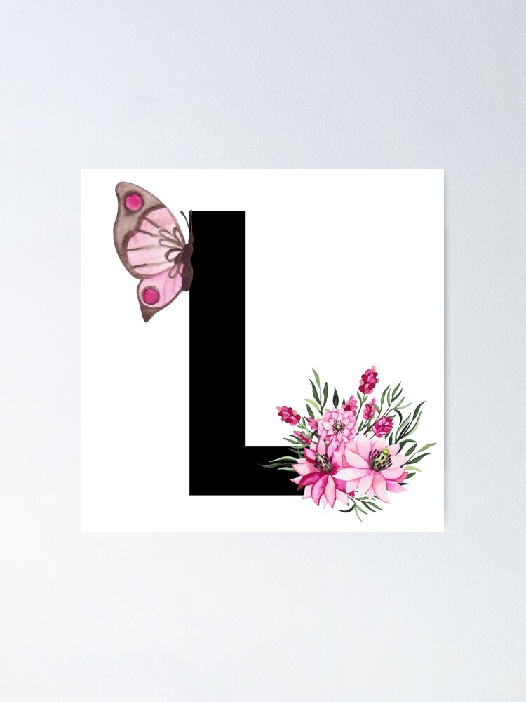 Letter L Pink Flower Alphabet Monogram Butterfly Poster For Sale By